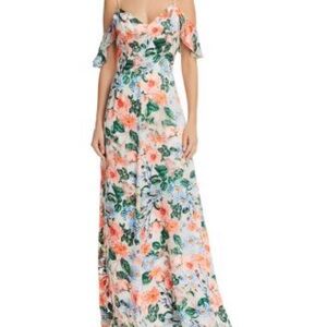 NWT Alice + Olivia Coral & Blue Floral Cold-Shoulder Maxi Dress